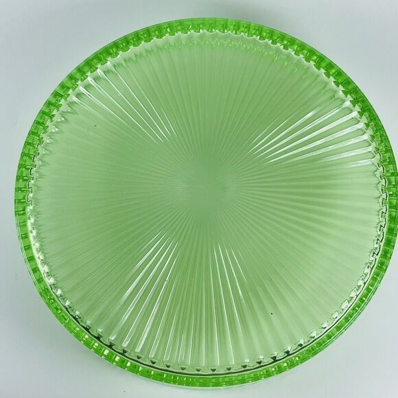 Uranium Green Depression Glass Serving Dresser Tray Platter Vanity GLOWS 11.5 in - Picture 9 of 11